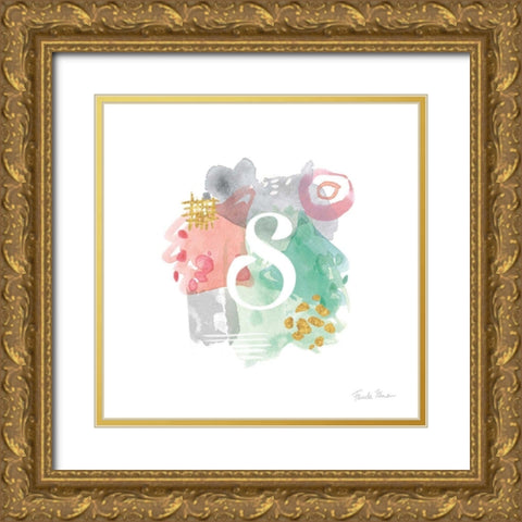 Abstract Monogram S Gold Ornate Wood Framed Art Print with Double Matting by Zaman, Farida