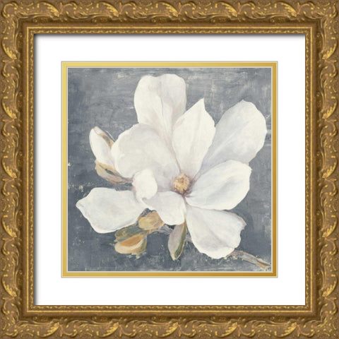 Serene Magnolia Gray Gold Ornate Wood Framed Art Print with Double Matting by Purinton, Julia