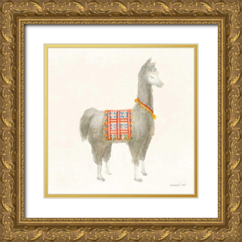 Festive Llama I Gold Ornate Wood Framed Art Print with Double Matting by Nai, Danhui