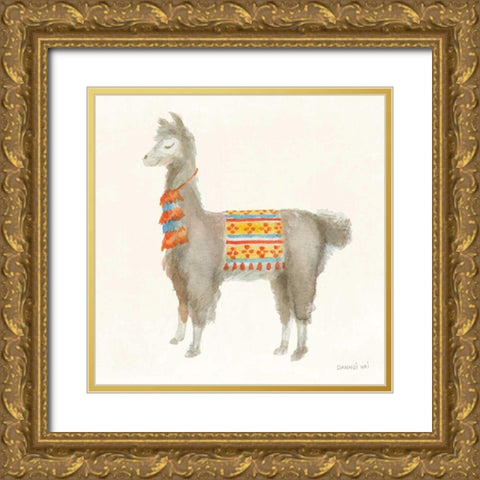 Festive Llama II Gold Ornate Wood Framed Art Print with Double Matting by Nai, Danhui