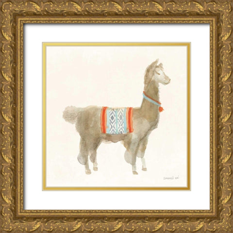 Festive Llama III Gold Ornate Wood Framed Art Print with Double Matting by Nai, Danhui