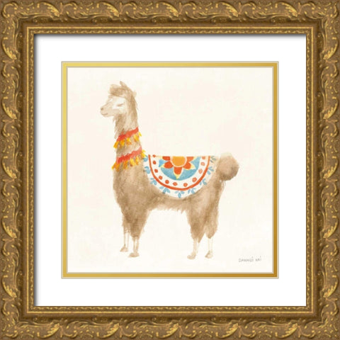 Festive Llama IV Gold Ornate Wood Framed Art Print with Double Matting by Nai, Danhui