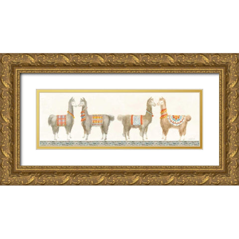 Festive Llama V Gold Ornate Wood Framed Art Print with Double Matting by Nai, Danhui