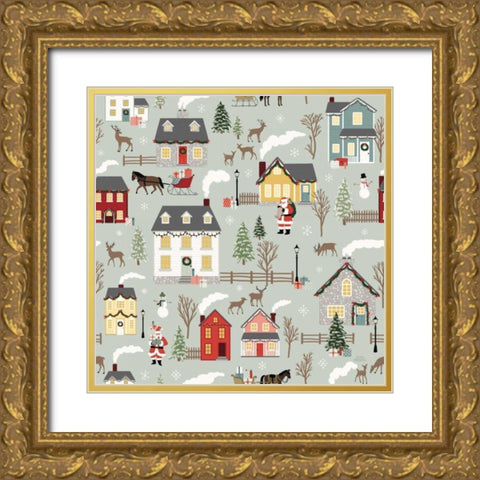 Christmas Village Pattern I Gold Ornate Wood Framed Art Print with Double Matting by Marshall, Laura