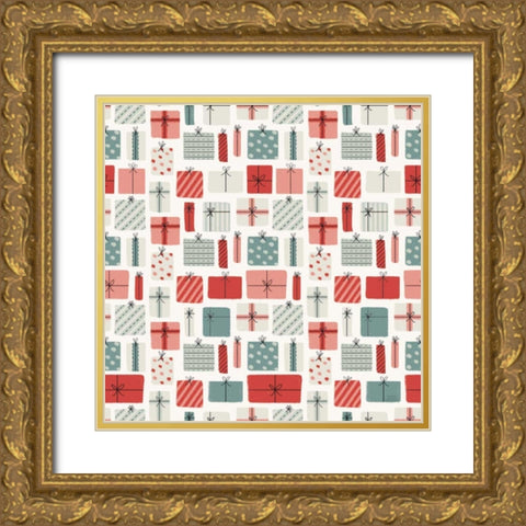 Christmas Village Pattern III Gold Ornate Wood Framed Art Print with Double Matting by Marshall, Laura