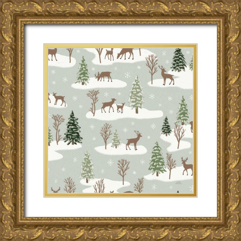 Christmas Village Pattern VI Gold Ornate Wood Framed Art Print with Double Matting by Marshall, Laura
