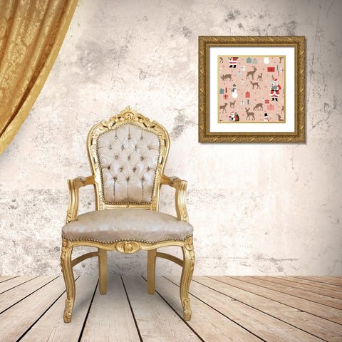 Christmas Village Pattern VIIIA Gold Ornate Wood Framed Art Print with Double Matting by Marshall, Laura