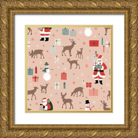 Christmas Village Pattern VIIIA Gold Ornate Wood Framed Art Print with Double Matting by Marshall, Laura