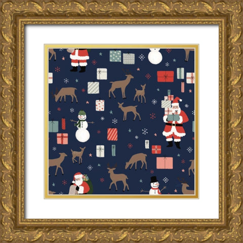 Christmas Village Pattern VIIIB Gold Ornate Wood Framed Art Print with Double Matting by Marshall, Laura