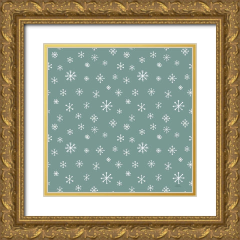 Christmas Village Pattern IXA Gold Ornate Wood Framed Art Print with Double Matting by Marshall, Laura