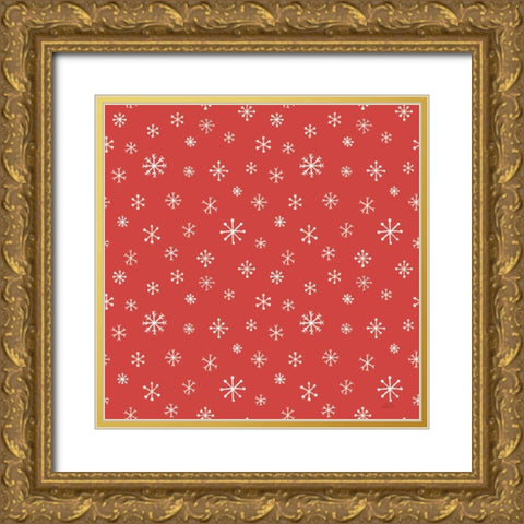 Christmas Village Pattern IXB Gold Ornate Wood Framed Art Print with Double Matting by Marshall, Laura