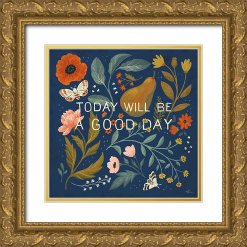 Blue Botanical IV Gold Ornate Wood Framed Art Print with Double Matting by Penner, Janelle