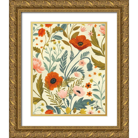 Blue Botanical Pattern IA Gold Ornate Wood Framed Art Print with Double Matting by Penner, Janelle