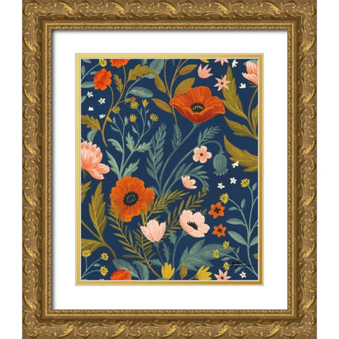 Blue Botanical Pattern IB Gold Ornate Wood Framed Art Print with Double Matting by Penner, Janelle