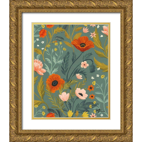 Blue Botanical Pattern IE Gold Ornate Wood Framed Art Print with Double Matting by Penner, Janelle