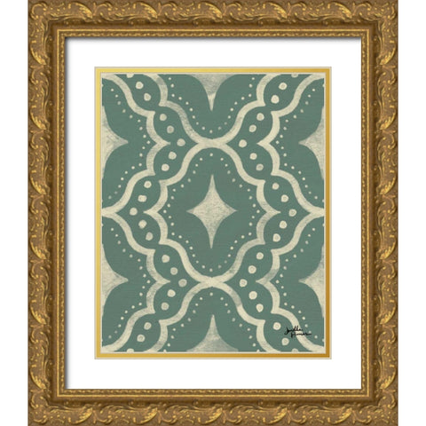 Blue Botanical Pattern IVD Gold Ornate Wood Framed Art Print with Double Matting by Penner, Janelle