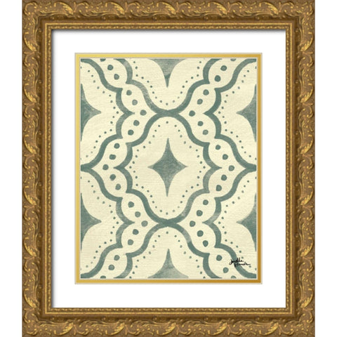 Blue Botanical Pattern VD Gold Ornate Wood Framed Art Print with Double Matting by Penner, Janelle