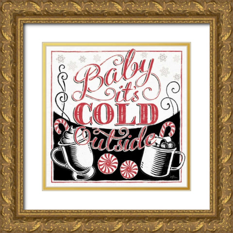 Merry Little Christmas BWR Gold Ornate Wood Framed Art Print with Double Matting by Penner, Janelle