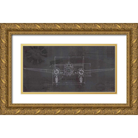 Plane Blueprint IV Wings Gold Ornate Wood Framed Art Print with Double Matting by Fabiano, Marco