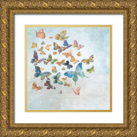 Beautiful Butterflies v3 Sq Light Gold Ornate Wood Framed Art Print with Double Matting by Nai, Danhui