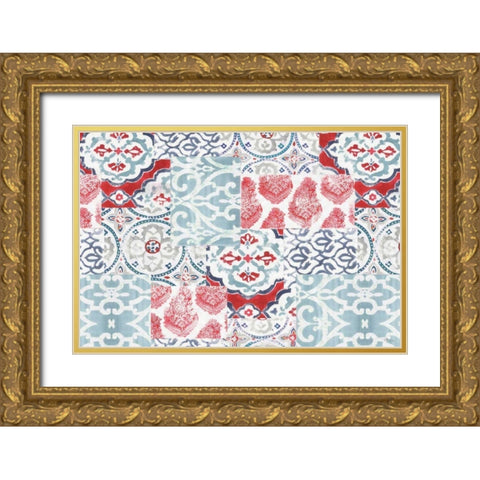 Bazaar Patchwork I Gold Ornate Wood Framed Art Print with Double Matting by Pela Studio