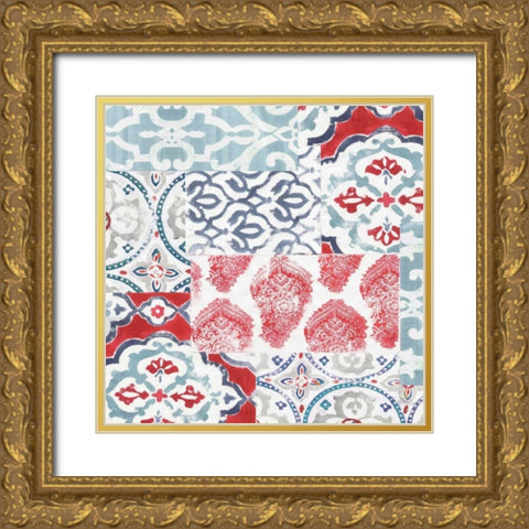 Bazaar Patchwork III Gold Ornate Wood Framed Art Print with Double Matting by Pela Studio