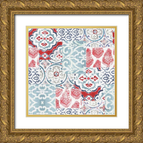 Bazaar Patchwork Pattern I Gold Ornate Wood Framed Art Print with Double Matting by Pela Studio