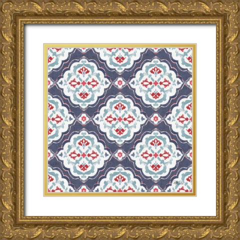 Bazaar Patchwork Pattern IIB Gold Ornate Wood Framed Art Print with Double Matting by Pela Studio