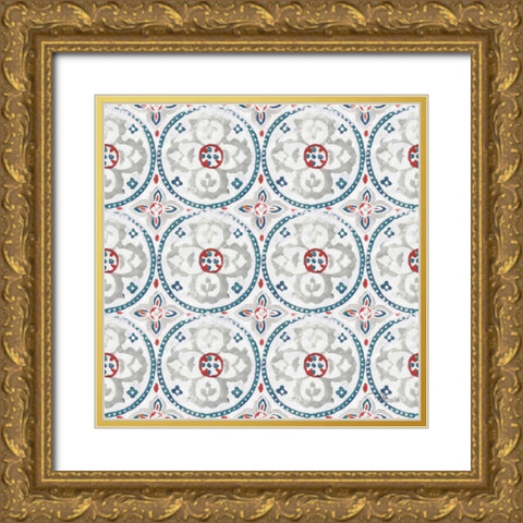 Bazaar Patchwork Pattern III Gold Ornate Wood Framed Art Print with Double Matting by Pela Studio