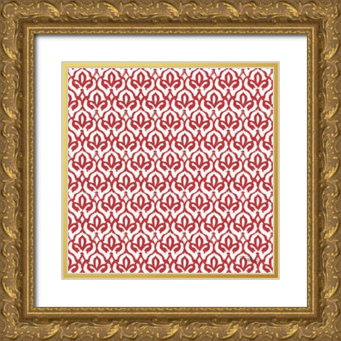 Bazaar Patchwork Pattern VA Gold Ornate Wood Framed Art Print with Double Matting by Pela Studio