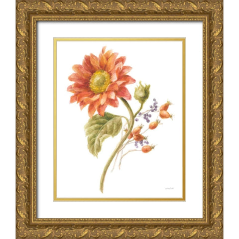 Floursack Autumn II on White Gold Ornate Wood Framed Art Print with Double Matting by Nai, Danhui