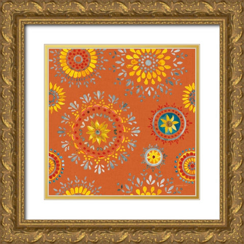 Floursack Autumn Pattern VC Gold Ornate Wood Framed Art Print with Double Matting by Nai, Danhui