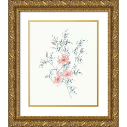 Flowers on White II Contemporary Bright Gold Ornate Wood Framed Art Print with Double Matting by Wild Apple Portfolio