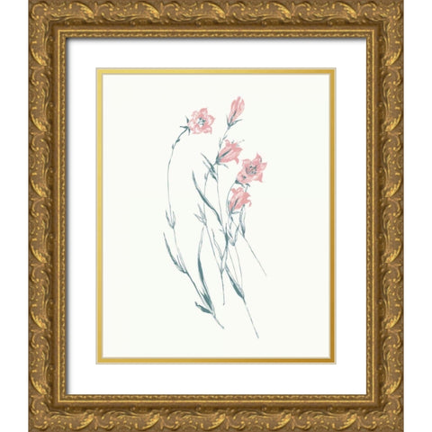 Flowers on White V Contemporary Bright Gold Ornate Wood Framed Art Print with Double Matting by Wild Apple Portfolio