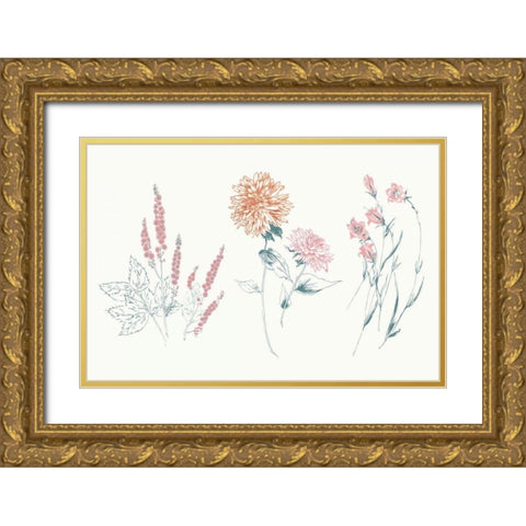 Flowers on White VIII Contemporary Bright Gold Ornate Wood Framed Art Print with Double Matting by Wild Apple Portfolio