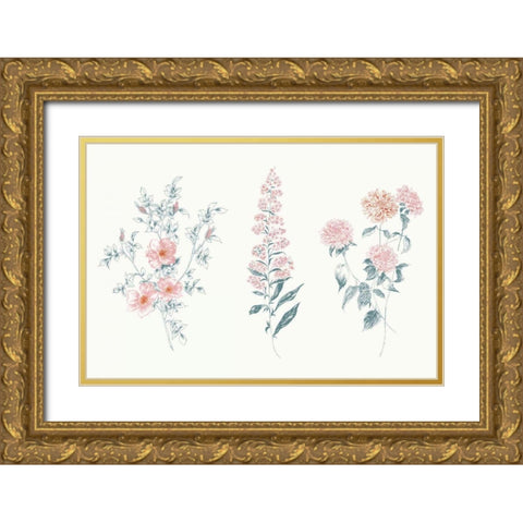 Flowers on White IX Contemporary Bright Gold Ornate Wood Framed Art Print with Double Matting by Wild Apple Portfolio
