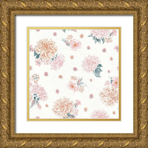 Flowers on White Contemporary Bright Pattern IV Gold Ornate Wood Framed Art Print with Double Matting by Wild Apple Portfolio