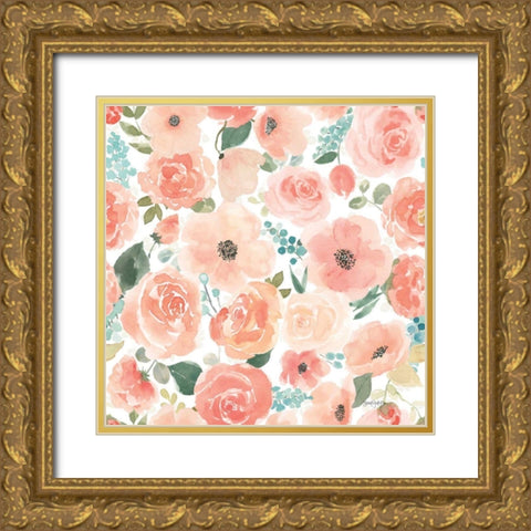 Blooming Delight Pattern VA Gold Ornate Wood Framed Art Print with Double Matting by Jackson, Jenaya
