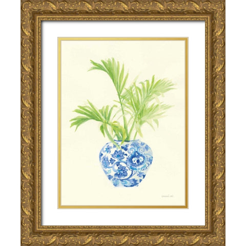 Palm Chinoiserie II Gold Ornate Wood Framed Art Print with Double Matting by Nai, Danhui