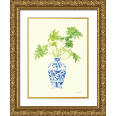 Palm Chinoiserie III Gold Ornate Wood Framed Art Print with Double Matting by Nai, Danhui