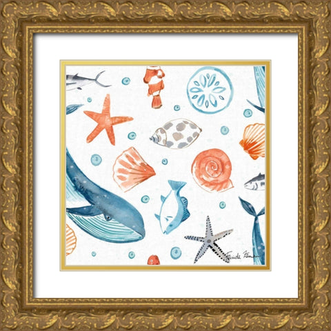 Whale Tale Pattern IA Gold Ornate Wood Framed Art Print with Double Matting by Zaman, Farida