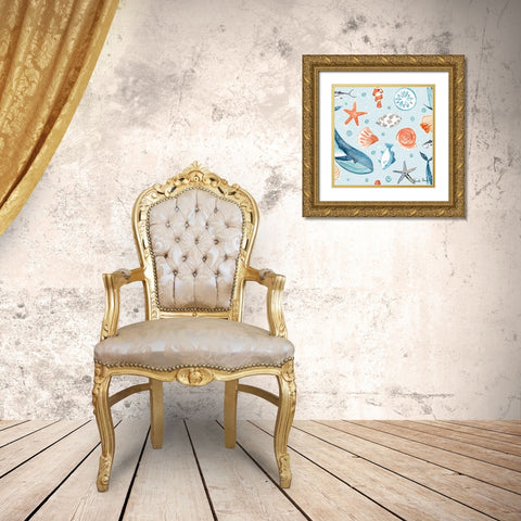 Whale Tale Pattern IB Gold Ornate Wood Framed Art Print with Double Matting by Zaman, Farida