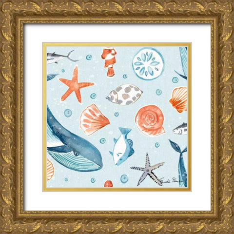 Whale Tale Pattern IB Gold Ornate Wood Framed Art Print with Double Matting by Zaman, Farida