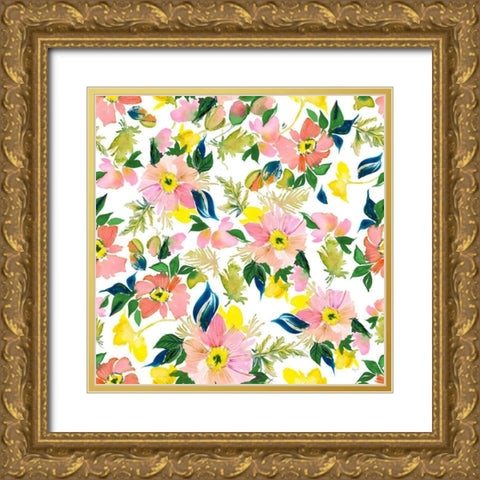 Poppies Peach Pattern Gold Ornate Wood Framed Art Print with Double Matting by Rice, Kristy