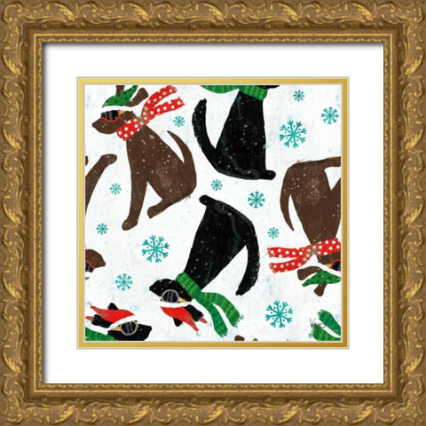 Merry Making Pattern IA Gold Ornate Wood Framed Art Print with Double Matting by Charron, Veronique
