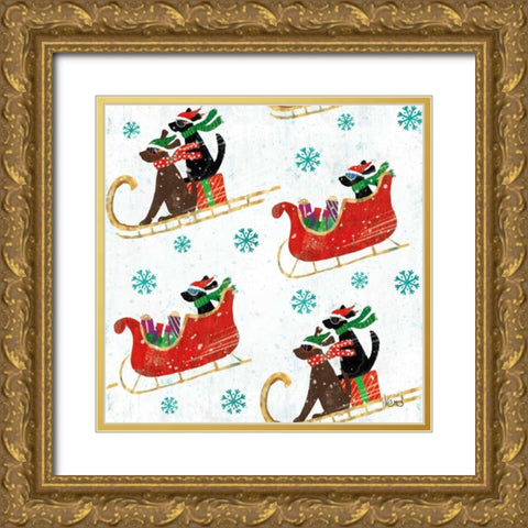 Merry Making Pattern IIA Gold Ornate Wood Framed Art Print with Double Matting by Charron, Veronique