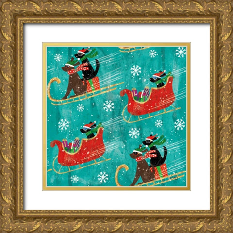 Merry Making Pattern IIB Gold Ornate Wood Framed Art Print with Double Matting by Charron, Veronique