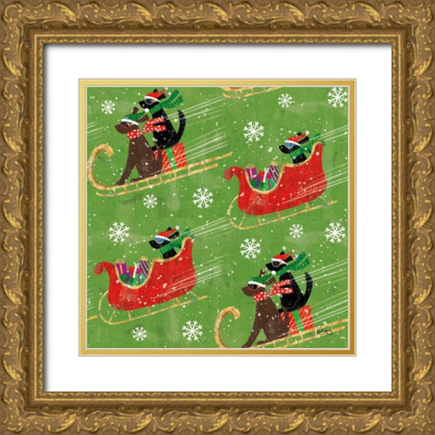Merry Making Pattern IIC Gold Ornate Wood Framed Art Print with Double Matting by Charron, Veronique