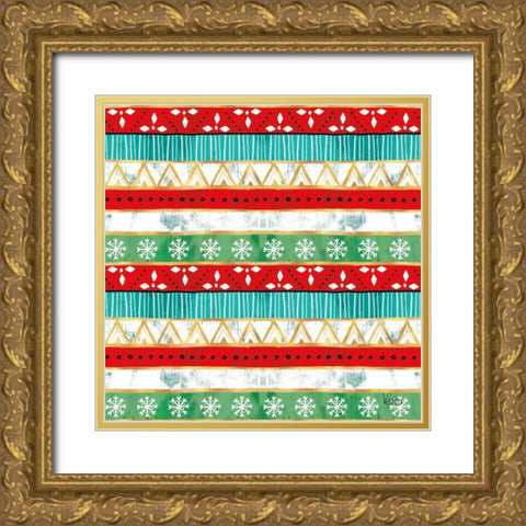 Merry Making Pattern IV Gold Ornate Wood Framed Art Print with Double Matting by Charron, Veronique