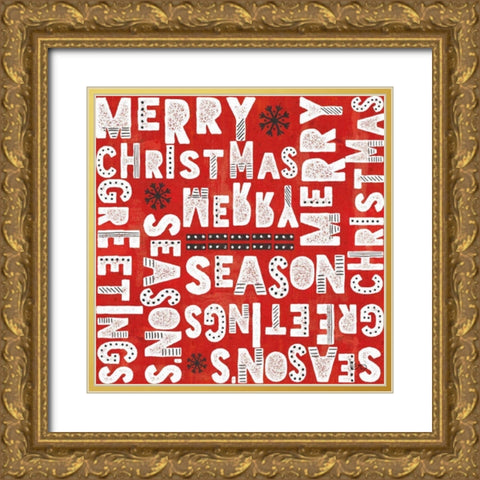 Merry Making Pattern VC Gold Ornate Wood Framed Art Print with Double Matting by Charron, Veronique